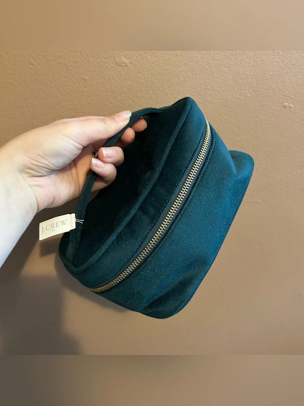 NWT J. Crew Velvet Top-Handle Pouch Makeup Bag / Jewelry Bag Old Forest Green